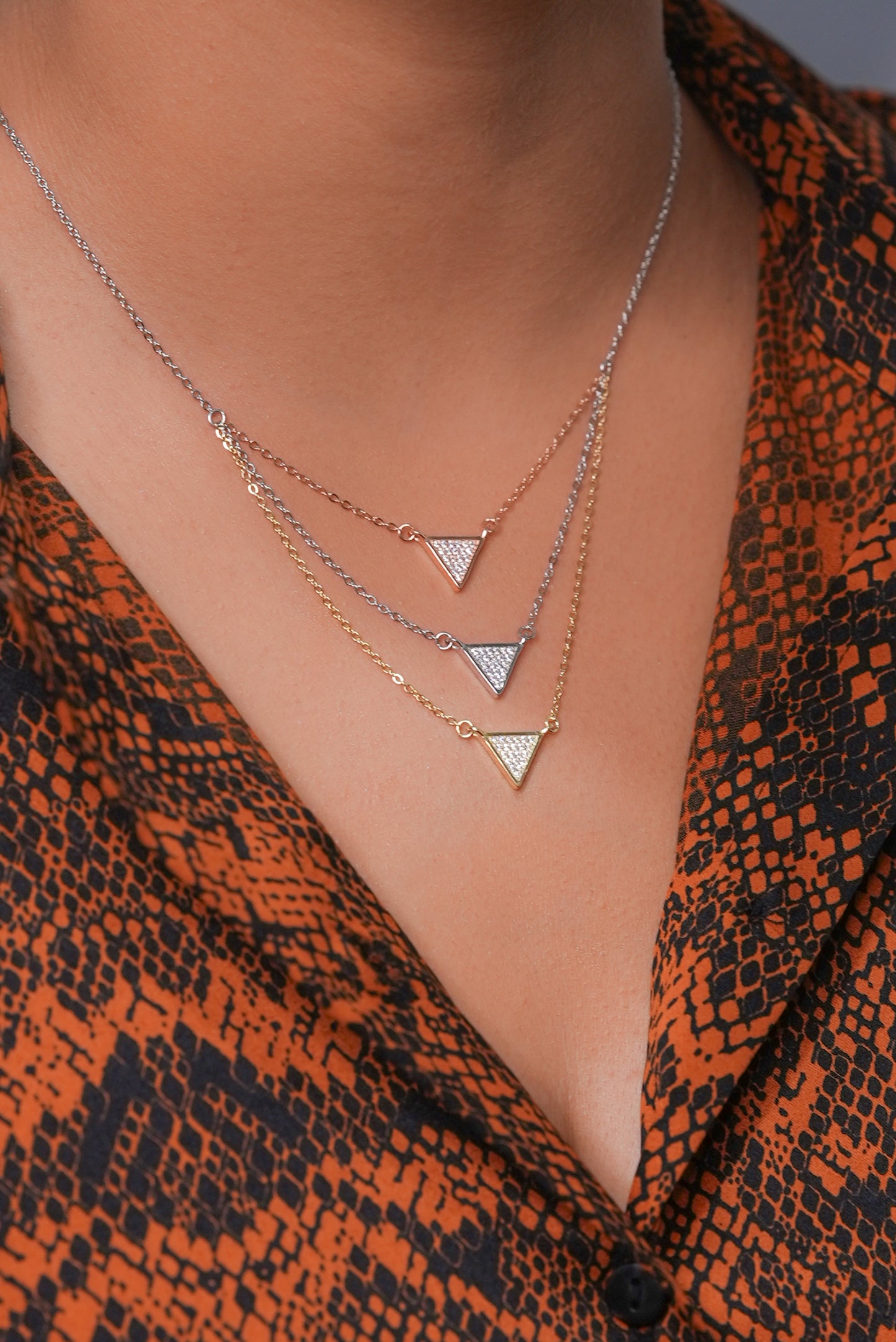 Silver Triangular Radiance Tricolor Pendant