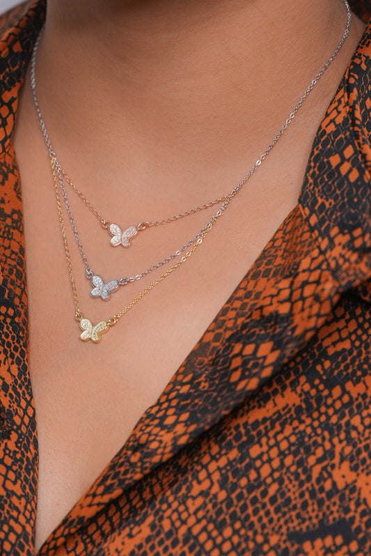 Silver Butterfly Harmony Trio Necklace