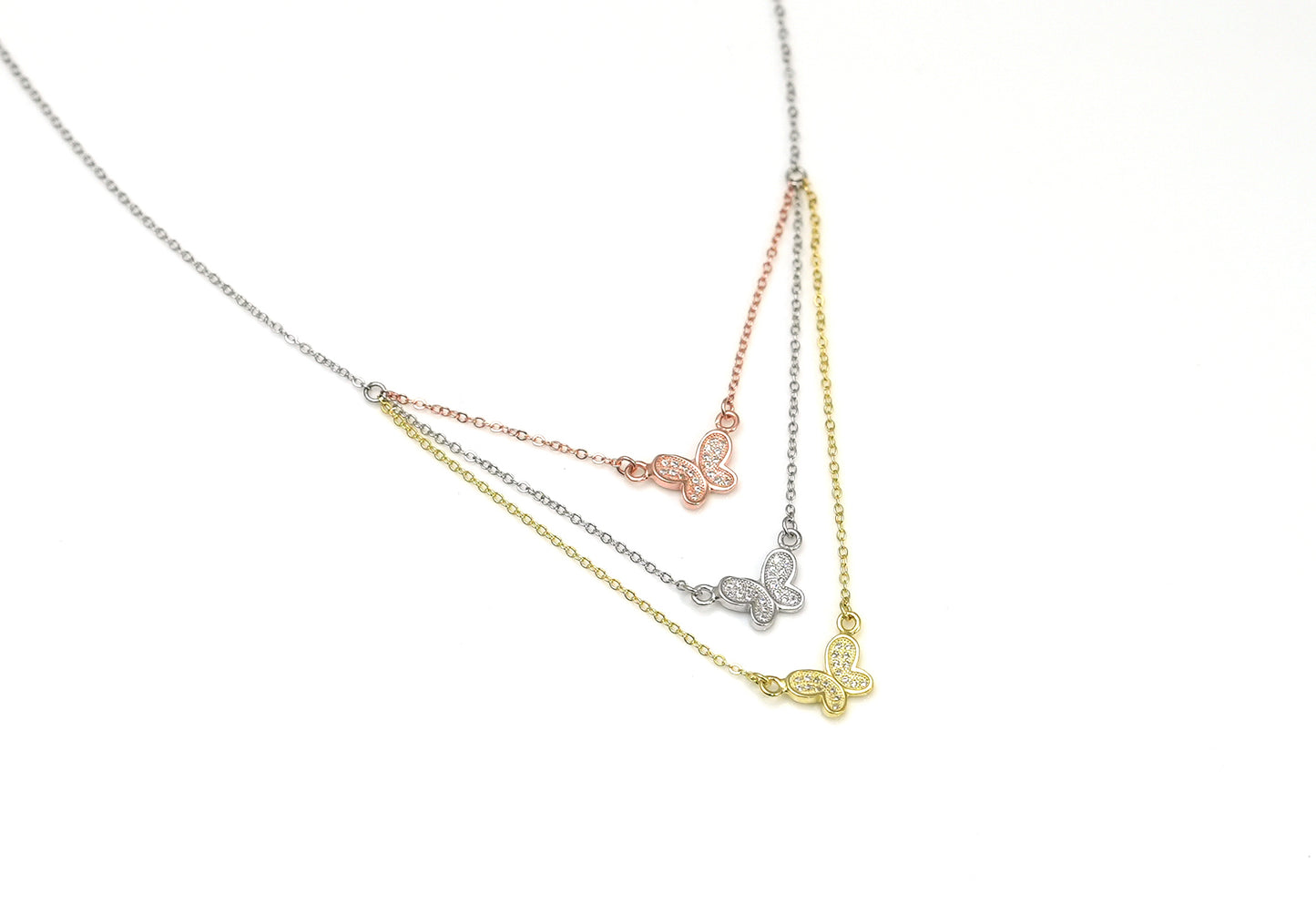 Silver Butterfly Harmony Trio Necklace