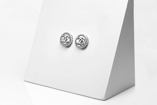 Silver Branded Charm Studs