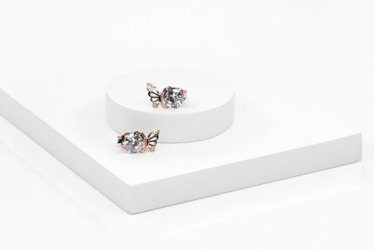 Rose Gold Solitaire Butterfly Studs