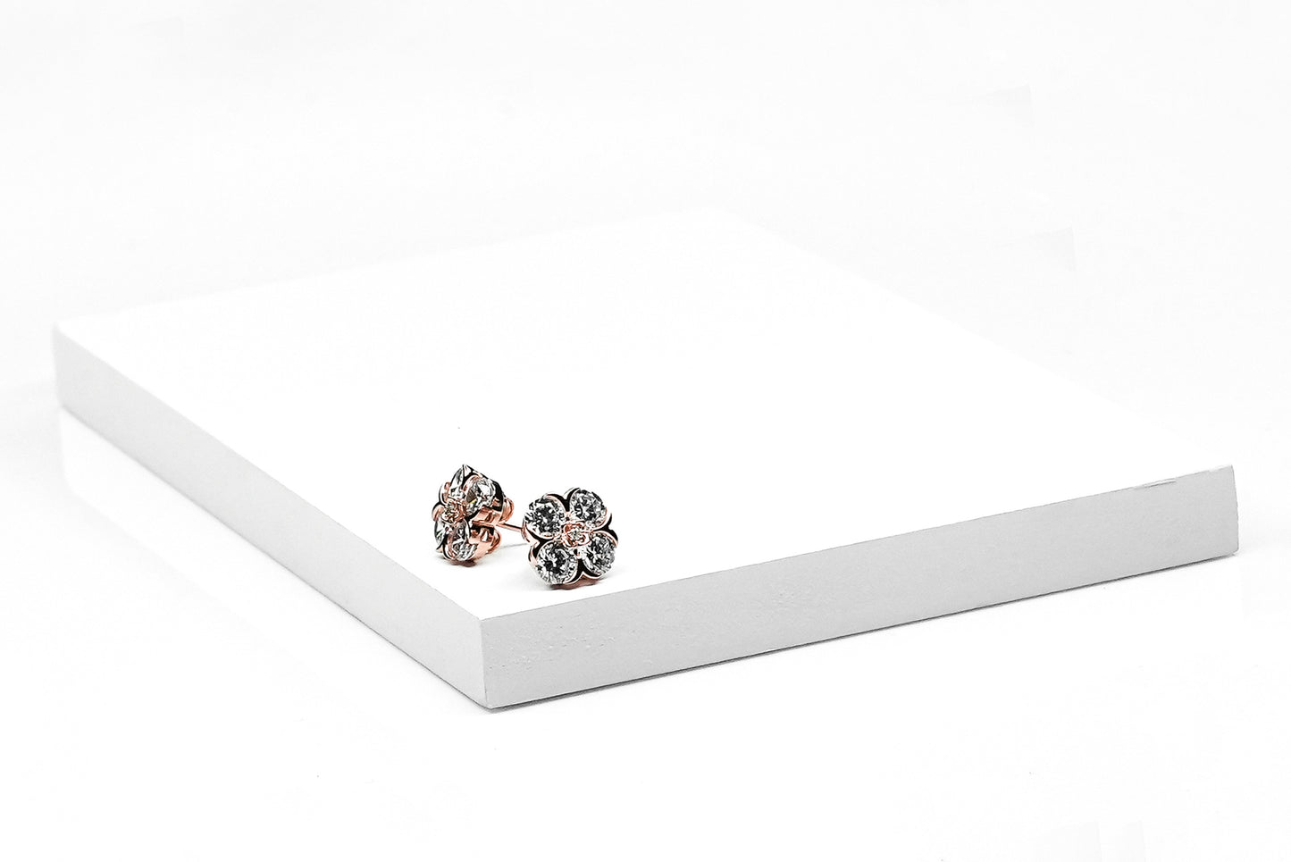 Rose Gold Lucky Clover CZ Studs