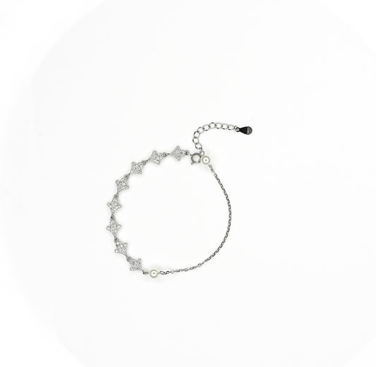 Silver Leaf Serenity Pearl Bracelet