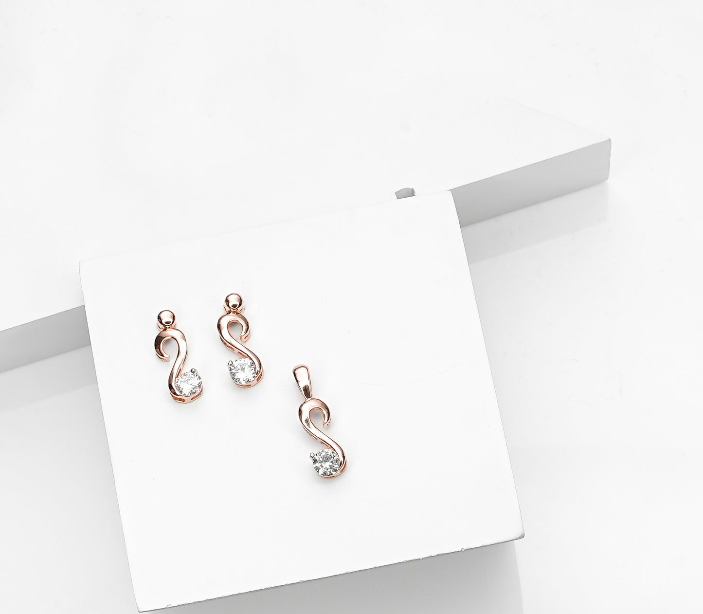 Rose Gold Twist Solitaire Earring Pendant Set