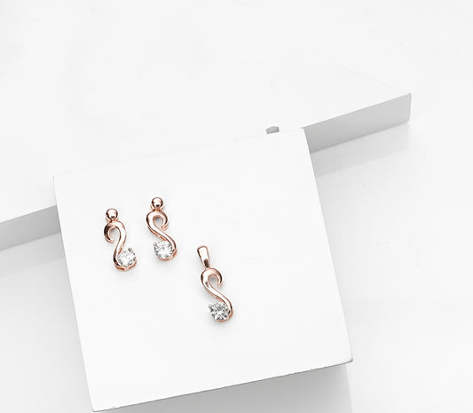 Rose Gold Twist Solitaire Earring Pendant Set