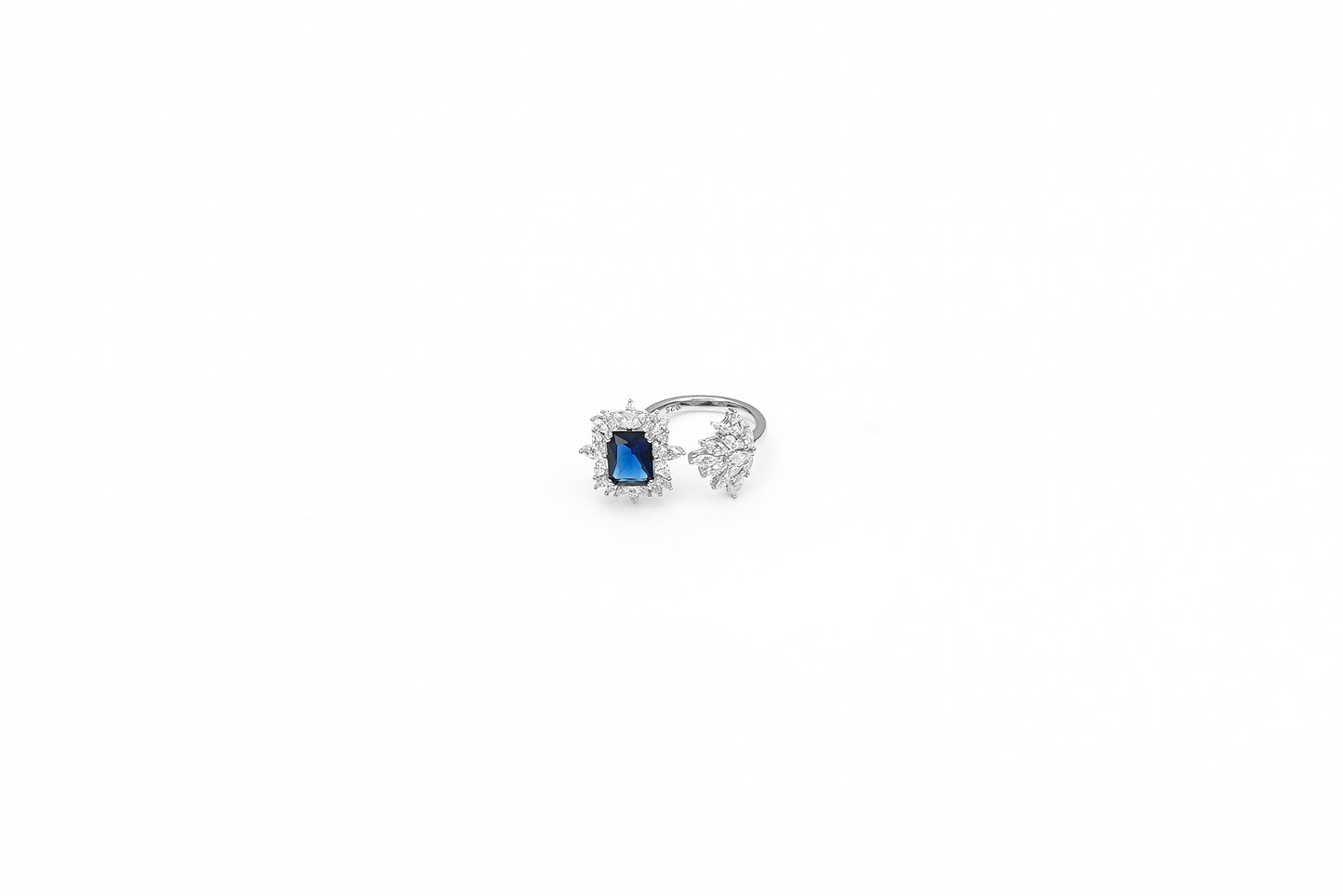 Silver Adjustable Sapphire Blossom Ring