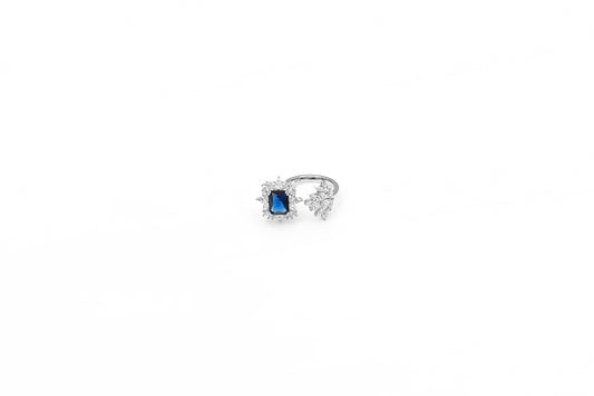 Silver Adjustable Sapphire Blossom Ring