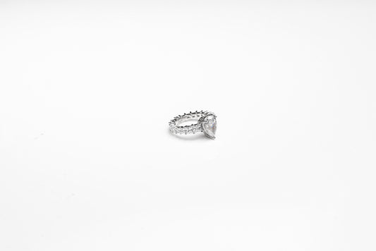 Silver Pear Solitaire Ring