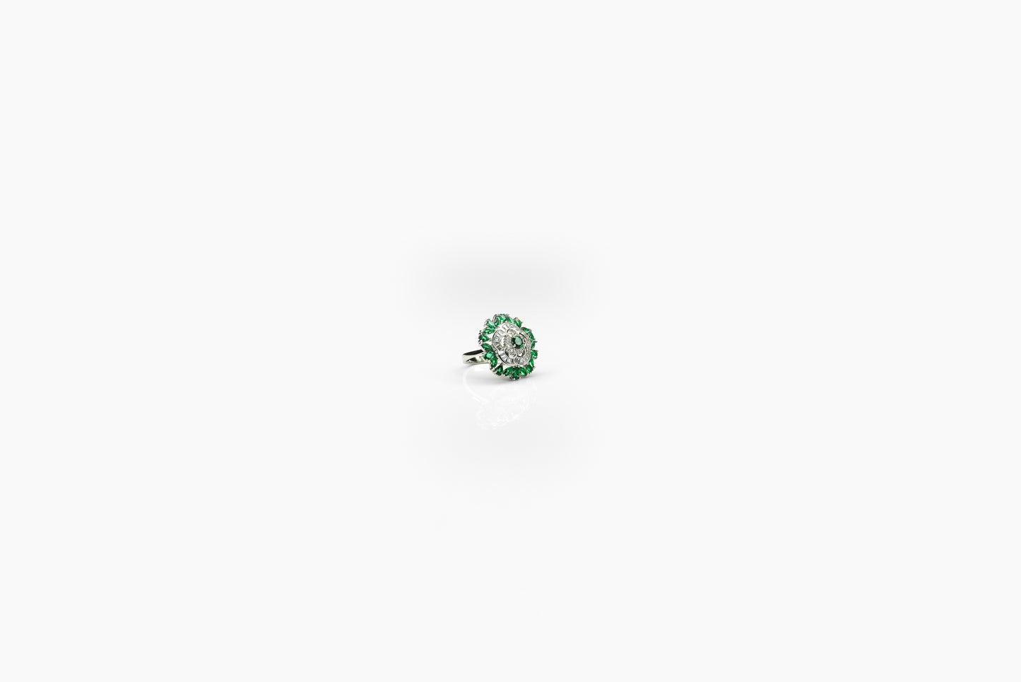 Silver Green Blossom Ring