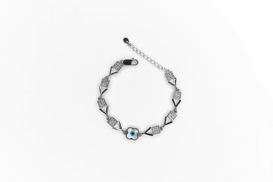 Silver Evil Eye Clover Bracelet