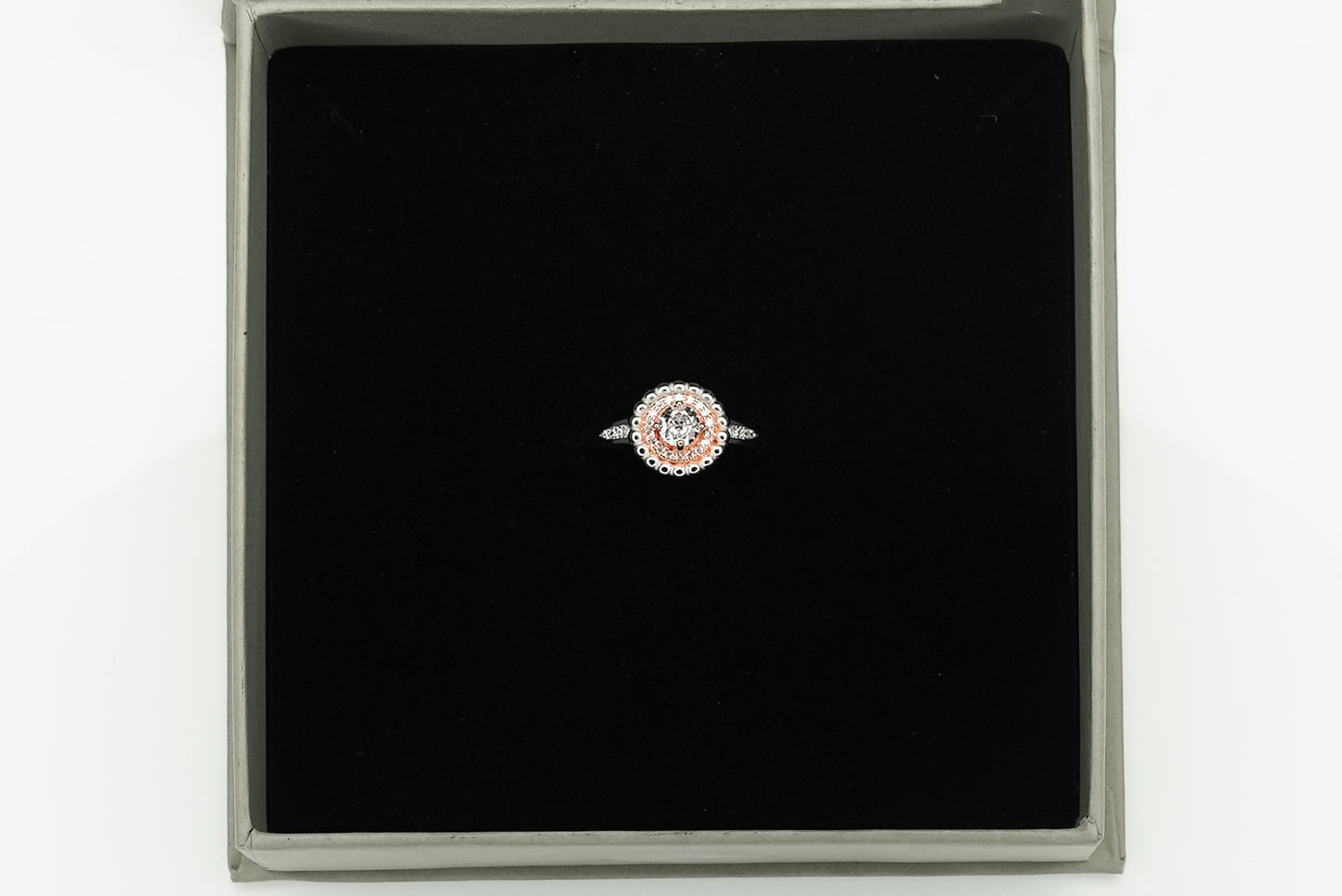 Silver RoseGold Round Zircon Ring