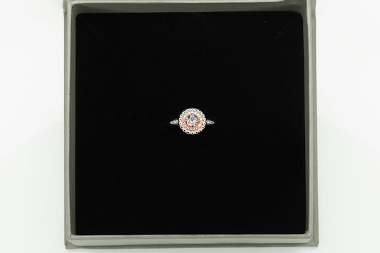 Silver RoseGold Round Zircon Ring