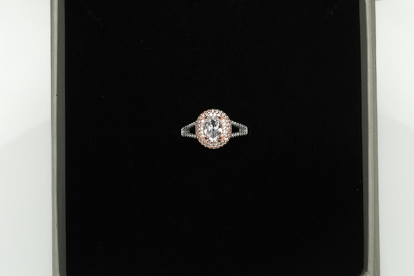 Silver RoseGold Oval Zircon Ring