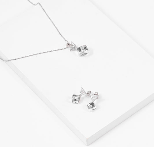 Silver White Swarovski Earring Pendant Set